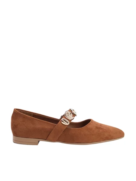 Trendyol Balerini cu curea glezna caramel / auriu maro