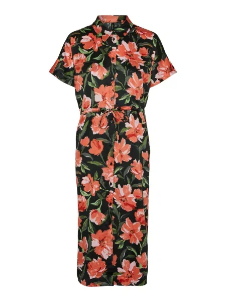 VERO MODA Rochie tip bluză VMLILLIAN verde închis / rosé / roșu pepene negru
