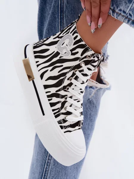 Sneakerși Boto cu model zebră negru