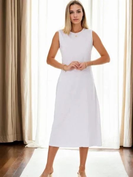 Rochie maxi Dewberry lungă de costum alb