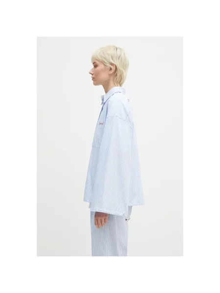 Fiorucci koszula Striped Embroidered Drawstring Shirt relaxed z kołnierzykiem klasycznym niebieski