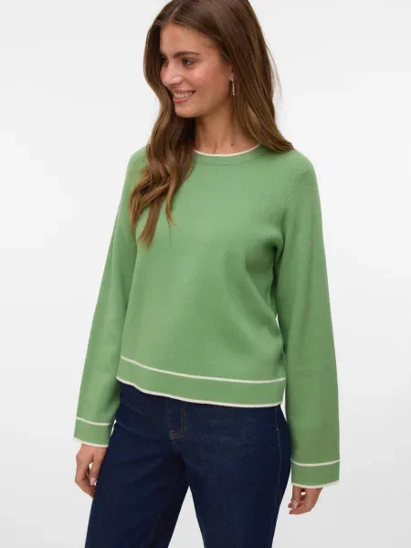 VERO MODA Pulover VMGOLD verde alb