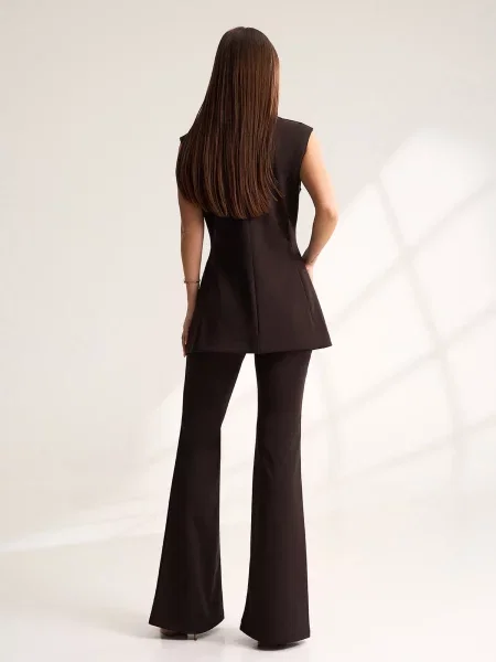 Класичний жилет ISSA Plus темно-коричневий комбінований верх коричневий