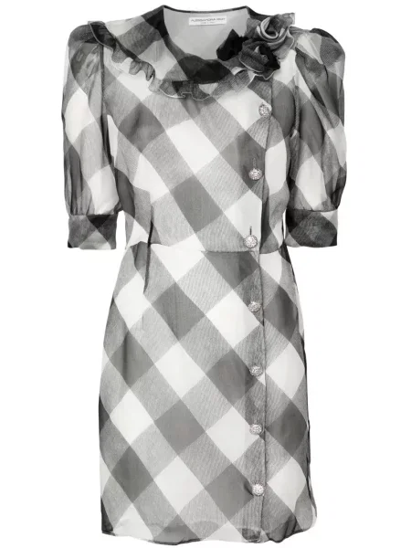 Jedwabna sukienka mini Alessandra Rich w kratkę garniturowa biała