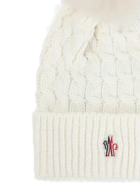 Căciulă Moncler Grenoble tricotate cu pompoane alb