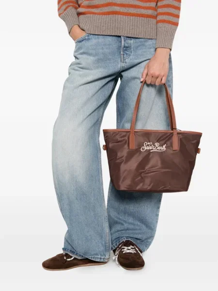 Geantă shopper Mc2 Saint Barth cu autograf maro