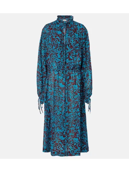 Sukienka koszulowa Dries Van Noten z nadrukiem garniturowa niebieska