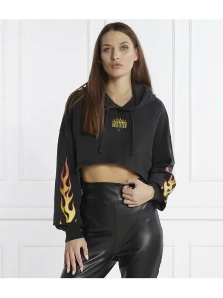 Tommy Jeans Pulóver VINTAGE FLAME HOODIE | Cropped Fit fekete