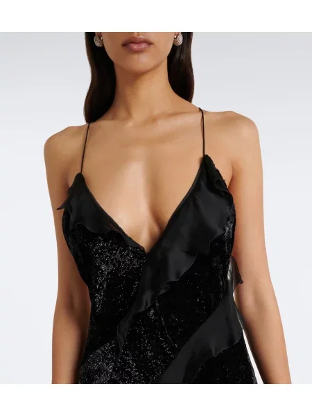 Rochie Roberto Cavalli de catifea cu volane negru