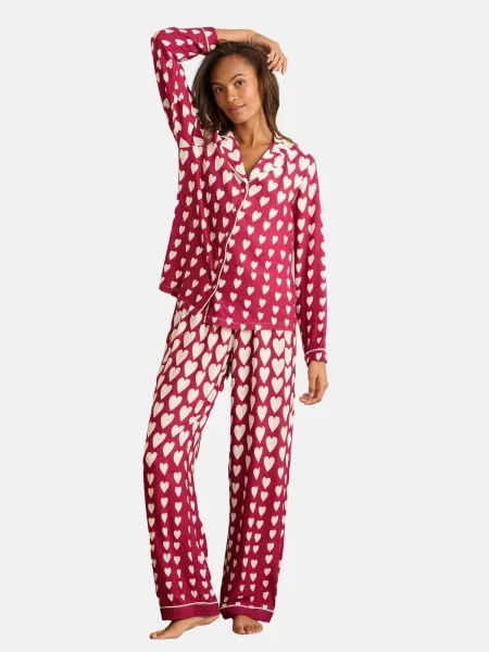 Love & roses Pijama deschis / roșu bordeaux bej