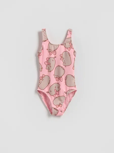 Reserved Jednodílné plavky Pusheen pudrově růžová