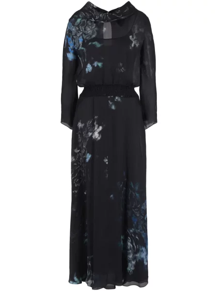 Rochie maxi Giorgio Armani de mătase cu model floral cu imagine negru