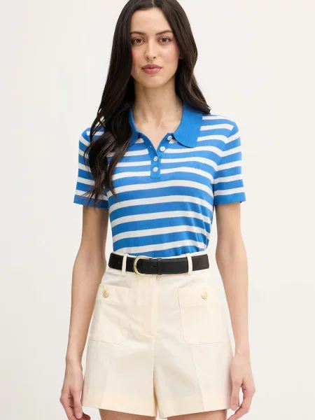Tricou polo Tommy Hilfiger de mătase albastru