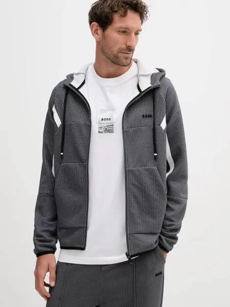 Geacă Boss Green cu glugă gri