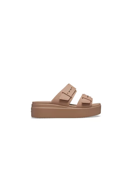 Pantofle Crocs na klínovém podpatku béžové