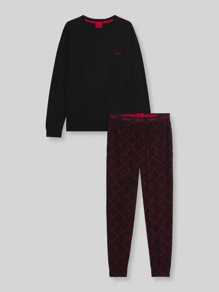 Krój relaxed fit piżama z mieszanka bawełny z nadruk z logo Hugo czarna