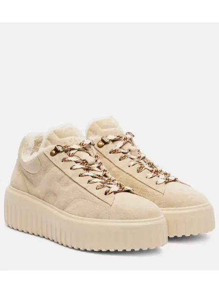 Sneakerși Hogan din piele de căprioară cu dungi cu platformă bej