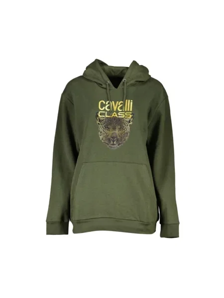 Bluza z kapturem Cavalli Class w panterkę zielona