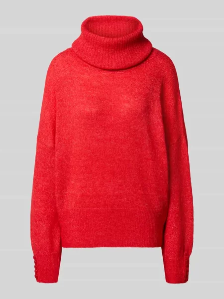 Sweter z dzianiny o kroju relaxed fit z golfem model IHKAMARA' Ichi czerwony