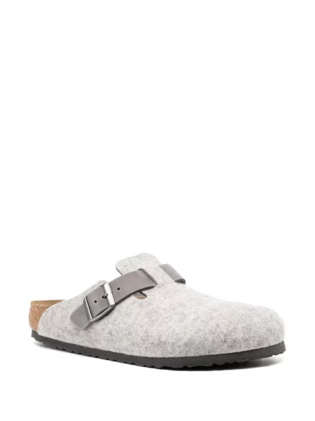 Papuci de casă Birkenstock din piele de căprioară gri