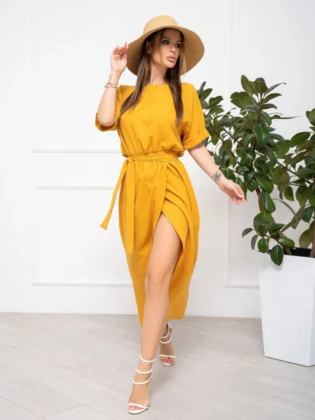 ISSA Plus Сукня міді Гірчичний Без підкладки