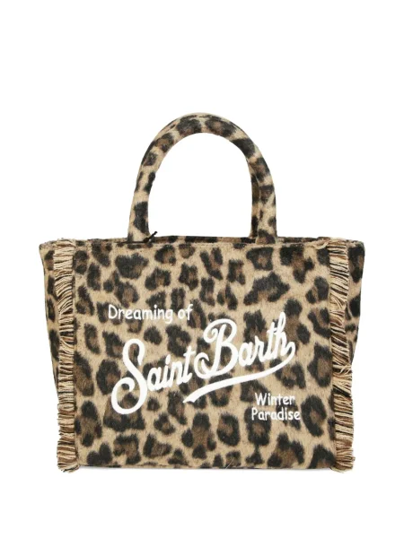 Geantă shopper Mc2 Saint Barth cu franjuri cu model leopard din fetru