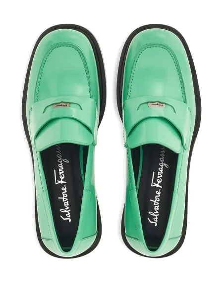 Pantofi loafer Ferragamo din piele cu bretele verde