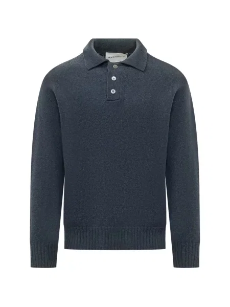 Lung tricou polo Amaranto tricotate albastru
