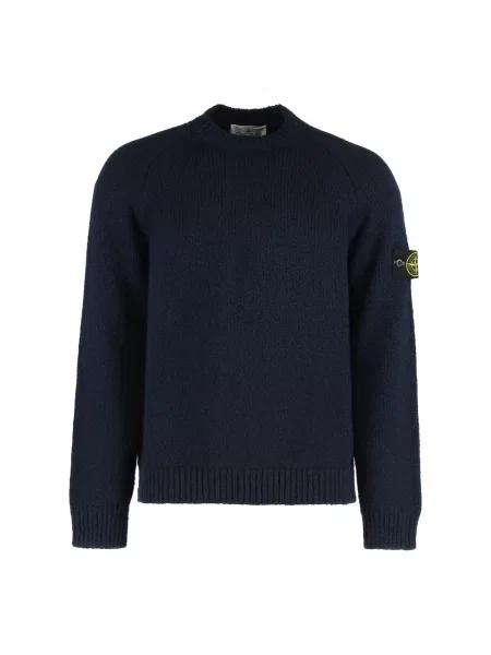 Sweter Stone Island wełniany z okrągłym dekoltem z kamieniami niebieski