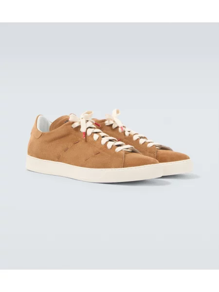 Sneakerși Kiton din piele de căprioară maro