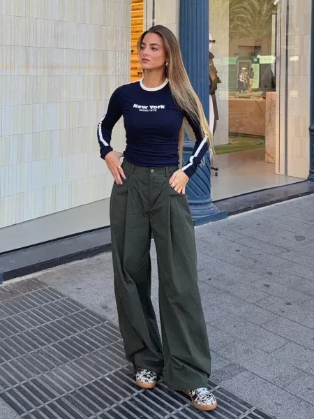 Bershka Koszulka Z Długim Rękawem I Nadrukiem Kobieta M Granatowy