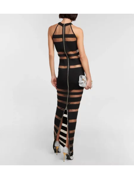 Rochie Balmain plasă cu gât halter negru