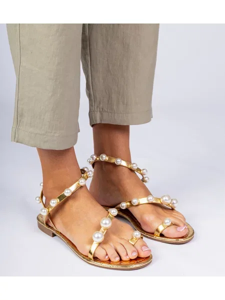 Sandale D/ceo cu perle auriu