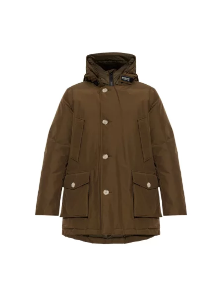 Kurtka puchowa Woolrich z kapturem brązowa