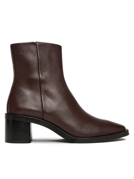 Кожени боти Calvin Klein BLOCK HEEL ZIP BOOT LTH кафяво с дебел винено червено