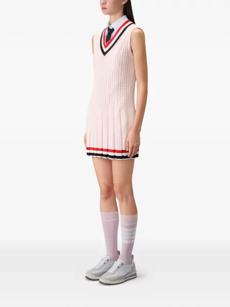 Rochie mini Thom Browne cu dungi tricotate roz