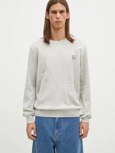 Maison Kitsuné pulover de lana Bold Fox Head Patch barbati light gri