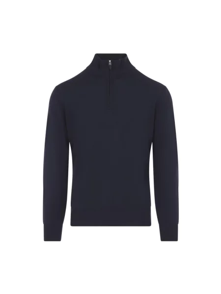 Sweter Canali wełniany z wysokim kołnierzem niebieski
