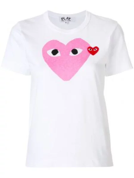 Tricou Comme Des Garcons Play cu motiv cu inimi alb