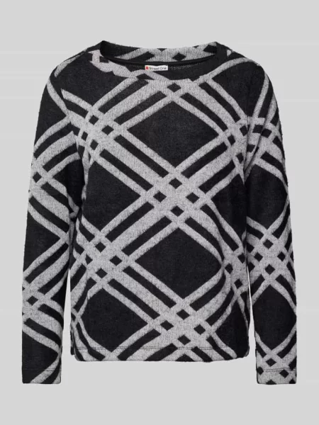 Sweter z dzianiny z prążkowanym okrągłym dekoltem Street One czarny
