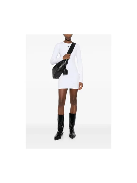 Marine Serre sukienka Moon Logo Ribbed Jersey mini rozkloszowana biały