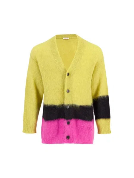 Lniany sweter Valentino Garavani w paski z dekoltem w serek