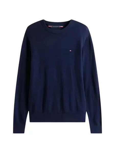 Пуловер Tommy Hilfiger бродиран с V-образно деколте синьо