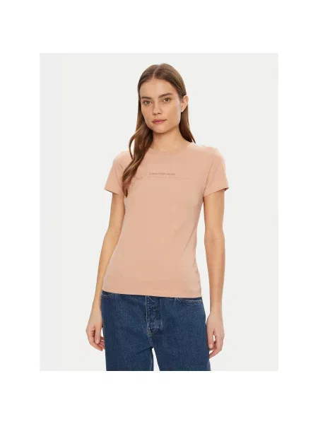 Calvin Klein Jeans T-Shirt Institutional Graphic Slim Fit μπεζ