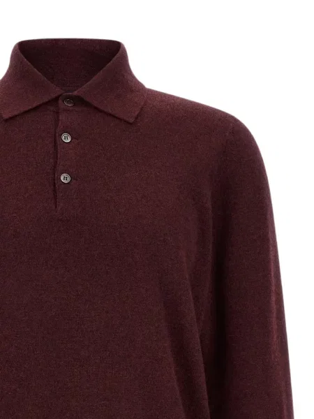 Lung tricou polo Brunello Cucinelli din cașmir roșu