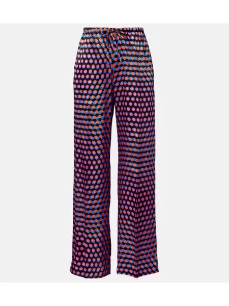 Jedwabne szerokie spodnie Dries Van Noten w grochy czarne