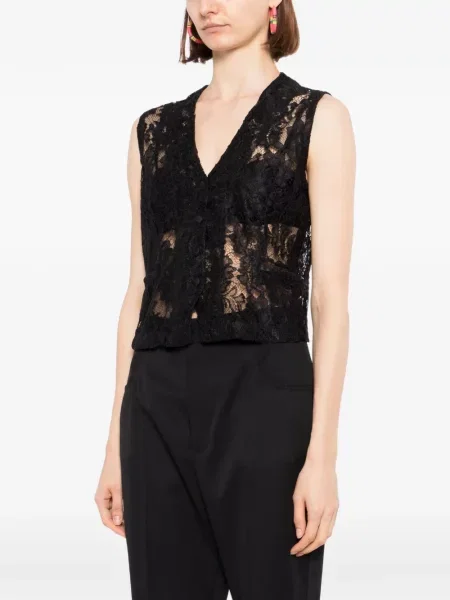Top Blaklace s V-izrezom s čipkom crna
