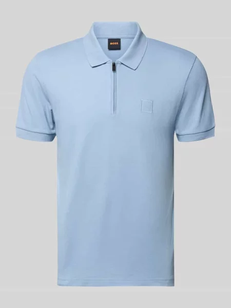 Koszulka polo z mieszanki bawełny o kroju slim fit model PASSERZIP' Boss Orange niebieska