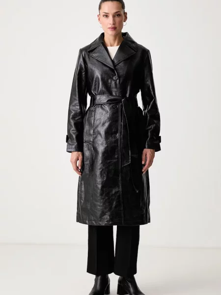 DKNY palton pentru femei din imitație de piele negru