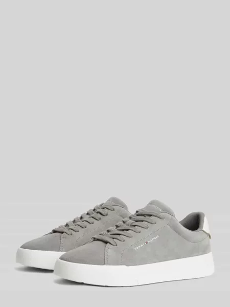 Sneakersy z naturalnej skóry z napisem z logo Tommy Hilfiger szare
